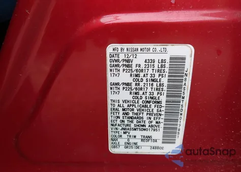 2013 Nissan Rogue Sv z USA, uszkodzony, nr VIN JN8AS5MT5DW017951